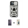 MARSİLYAN™- iPhone 12 Pro Kılıf Ahenk Klasik - Siyah 6D Mat Seramik Hayalet Nano Ekran Koruyucu + Neon Fosforlu Kamera Lens - BZ