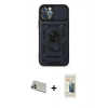 MARSİLYAN™- iPhone 12 Pro Kılıf Ahenk Klasik - Siyah 6D Mat Seramik Hayalet Nano Ekran Koruyucu + Rainbow Kamera Lens Koruma Cam - GD