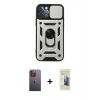 MARSİLYAN™- iPhone 12 Pro Kılıf Ahenk Klasik - Siyah 6D Mat Seramik Hayalet Nano Ekran Koruyucu + Neon Fosforlu Kamera Lens - SI