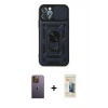 MARSİLYAN™- iPhone 12 Pro Kılıf Ahenk Klasik - Siyah 6D Mat Seramik Hayalet Nano Ekran Koruyucu + Neon Fosforlu Kamera Lens - SI