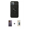 MARSİLYAN™- iPhone 12 Pro Kılıf Ahenk Klasik - Siyah 6D Mat Seramik Hayalet Nano Ekran Koruyucu + Neon Fosforlu Kamera Lens - SI