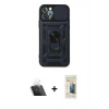 MARSİLYAN™- iPhone 12 Pro Kılıf Ahenk Klasik - Siyah 6D Mat Seramik Hayalet Nano Ekran Koruyucu + Kamera Lens Koruma Cam - SF