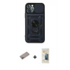 MARSİLYAN™- iPhone 12 Pro Kılıf Ahenk Klasik - Siyah 6D Mat Seramik Hayalet Nano Ekran Koruyucu + Sierra Blue Shine Kamera Lens Koruma Cam