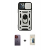 MARSİLYAN™- iPhone 12 Pro Kılıf Ahenk Klasik - Siyah 6D Mat Seramik Hayalet Nano Ekran Koruyucu + Turuncu Neon Fosforlu Kamera Lens