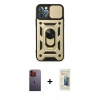 MARSİLYAN™- iPhone 12 Pro Kılıf Ahenk Klasik - Siyah 6D Mat Seramik Hayalet Nano Ekran Koruyucu + Turuncu Neon Fosforlu Kamera Lens