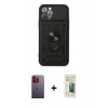 MARSİLYAN™- iPhone 12 Pro Kılıf Ahenk Klasik - Siyah 6D Mat Seramik Hayalet Nano Ekran Koruyucu + Turuncu Neon Fosforlu Kamera Lens