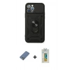 MARSİLYAN™- iPhone 12 Pro Kılıf Ahenk Klasik - Siyah Polymer Nano Ekran Koruyucu + Açık Yeşil Metal Kamera Lens Koruma Cam