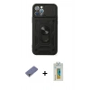MARSİLYAN™- iPhone 12 Pro Kılıf Ahenk Klasik - Siyah Polymer Nano Ekran Koruyucu + Metal Kamera Lens Koruma Cam - GD