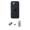 MARSİLYAN™- iPhone 12 Pro Kılıf Ahenk Klasik - Siyah Polymer Nano Ekran Koruyucu + Metal Kamera Lens Koruma Cam - GD