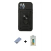 MARSİLYAN™- iPhone 12 Pro Kılıf Ahenk Klasik - Siyah Polymer Nano Ekran Koruyucu + Metal Kamera Lens Koruma Cam - KUYL