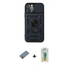 MARSİLYAN™- iPhone 12 Pro Kılıf Ahenk Klasik - Siyah Polymer Nano Ekran Koruyucu + Metal Kamera Lens Koruma Cam - MR