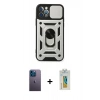 MARSİLYAN™- iPhone 12 Pro Kılıf Ahenk Klasik - Siyah Polymer Nano Ekran Koruyucu + Neon Fosforlu Kamera Lens - MI