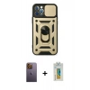 MARSİLYAN™- iPhone 12 Pro Kılıf Ahenk Klasik - Siyah Polymer Nano Ekran Koruyucu + Neon Fosforlu Kamera Lens - SI
