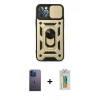 MARSİLYAN™- iPhone 12 Pro Kılıf Ahenk Klasik - Siyah Polymer Nano Ekran Koruyucu + Neon Fosforlu Kamera Lens - MI
