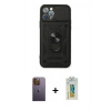 MARSİLYAN™- iPhone 12 Pro Kılıf Ahenk Klasik - Siyah Polymer Nano Ekran Koruyucu + Neon Fosforlu Kamera Lens - SI