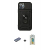 MARSİLYAN™- iPhone 12 Pro Kılıf Ahenk Klasik - Siyah Polymer Nano Ekran Koruyucu + Renkli Kamera Lens Koruma Cam - YL