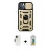MARSİLYAN™- iPhone 12 Pro Kılıf Ahenk Klasik - Siyah Polymer Nano Ekran Koruyucu + Shine Kamera Lens - GD