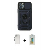 MARSİLYAN™- iPhone 12 Pro Kılıf Ahenk Klasik - Siyah Polymer Nano Ekran Koruyucu + Shine Kamera Lens - GS