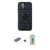 MARSİLYAN™- iPhone 12 Pro Kılıf Ahenk Klasik - Siyah Polymer Nano Ekran Koruyucu + Renkli Kamera Lens Koruma Cam - TU