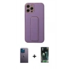 MARSİLYAN™- iPhone 12 Pro Kılıf Akış Doku - Şeffaf 360 Full Body Arka Koruyucu + Mavi Neon Fosforlu Kamera Lens