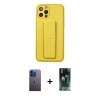 MARSİLYAN™- iPhone 12 Pro Kılıf Akış Doku - Şeffaf 360 Full Body Arka Koruyucu + Mavi Neon Fosforlu Kamera Lens