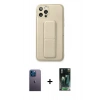 MARSİLYAN™- iPhone 12 Pro Kılıf Akış Doku - Şeffaf 360 Full Body Arka Koruyucu + Mavi Neon Fosforlu Kamera Lens