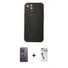 MARSİLYAN™- iPhone 12 Pro Kılıf Akış Doku - Şeffaf Uv Polymer Nano Ekran Koruyucu + Neon Fosforlu Kamera Lens - BZ