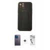 MARSİLYAN™- iPhone 12 Pro Kılıf Akış Doku - Şeffaf Uv Polymer Nano Ekran Koruyucu + Neon Fosforlu Kamera Lens - MI