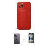 MARSİLYAN™- iPhone 12 Pro Kılıf Akış Doku - Siyah 34D Hayalet Izgaralı Cam + Neon Fosforlu Kamera Lens - BZ