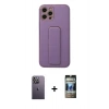 MARSİLYAN™- iPhone 12 Pro Kılıf Akış Doku - Siyah 34D Hayalet Izgaralı Cam + Neon Fosforlu Kamera Lens - BZ