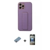 MARSİLYAN™- iPhone 12 Pro Kılıf Akış Doku - Siyah 34D Hayalet Izgaralı Cam + Shine Kamera Lens Koruma Cam - GI