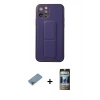MARSİLYAN™- iPhone 12 Pro Kılıf Akış Doku - Siyah 34D Hayalet Izgaralı Cam + Shine Kamera Lens Koruma Cam - GI