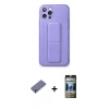 MARSİLYAN™- iPhone 12 Pro Kılıf Akış Doku - Siyah 34D Hayalet Izgaralı Cam + Metal Kamera Lens Koruma Cam - GD