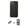 MARSİLYAN™- iPhone 12 Pro Kılıf Akış Doku - Siyah 34D Hayalet Izgaralı Cam + Metal Kamera Lens Koruma Cam - GD