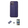 MARSİLYAN™- iPhone 12 Pro Kılıf Akış Doku - Siyah 34D Hayalet Izgaralı Cam + Metal Kamera Lens Koruma Cam - GD