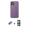 MARSİLYAN™- iPhone 12 Pro Kılıf Akış Doku - Siyah 34D Hayalet Izgaralı Cam + Metal Kamera Lens Koruma Cam - GD