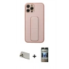 MARSİLYAN™- iPhone 12 Pro Kılıf Akış Doku - Siyah 34D Hayalet Izgaralı Cam + Rainbow Kamera Lens Koruma Cam - GD