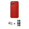 MARSİLYAN™- iPhone 12 Pro Kılıf Akış Doku - Siyah 34D Hayalet Izgaralı Cam + Rainbow Kamera Lens Koruma Cam - GD