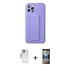 MARSİLYAN™- iPhone 12 Pro Kılıf Akış Doku - Siyah 34D Hayalet Izgaralı Cam + Shine Kamera Lens - GS