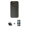 MARSİLYAN™- iPhone 12 Pro Kılıf Akış Doku - Siyah 34D Hayalet Izgaralı Cam + Kamera Lens Koruma Cam - SF
