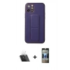 MARSİLYAN™- iPhone 12 Pro Kılıf Akış Doku - Siyah 34D Hayalet Izgaralı Cam + Kamera Lens Koruma Cam - SF
