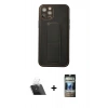 MARSİLYAN™- iPhone 12 Pro Kılıf Akış Doku - Siyah 34D Hayalet Izgaralı Cam + Kamera Lens Koruma Cam - SF