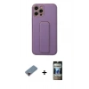 MARSİLYAN™- iPhone 12 Pro Kılıf Akış Doku - Siyah 34D Hayalet Izgaralı Cam + Metal Kamera Lens Koruma Cam - KI