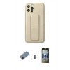 MARSİLYAN™- iPhone 12 Pro Kılıf Akış Doku - Siyah 34D Hayalet Izgaralı Cam + Metal Kamera Lens Koruma Cam - KI