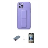 MARSİLYAN™- iPhone 12 Pro Kılıf Akış Doku - Siyah 34D Hayalet Izgaralı Cam + Metal Kamera Lens Koruma Cam - KI