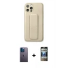 MARSİLYAN™- iPhone 12 Pro Kılıf Akış Doku - Siyah 34D Hayalet Izgaralı Cam + Mavi Neon Fosforlu Kamera Lens