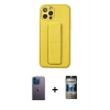 MARSİLYAN™- iPhone 12 Pro Kılıf Akış Doku - Siyah 34D Hayalet Izgaralı Cam + Mavi Neon Fosforlu Kamera Lens