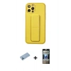 MARSİLYAN™- iPhone 12 Pro Kılıf Akış Doku - Siyah 34D Hayalet Izgaralı Cam + Shine Kamera Lens Koruma Cam - MI