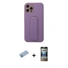 MARSİLYAN™- iPhone 12 Pro Kılıf Akış Doku - Siyah 34D Hayalet Izgaralı Cam + Shine Kamera Lens Koruma Cam - MI