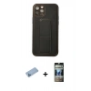 MARSİLYAN™- iPhone 12 Pro Kılıf Akış Doku - Siyah 34D Hayalet Izgaralı Cam + Shine Kamera Lens Koruma Cam - MI